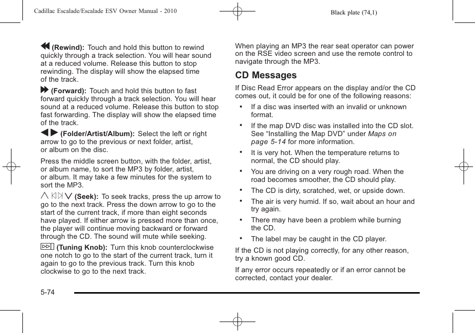 Y © ¨ z, Cd messages | Cadillac 2010 Escalade User Manual | Page 376 / 620