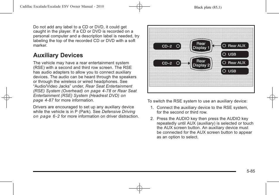 Auxiliary devices, Devices -85 | Cadillac 2010 Escalade User Manual | Page 387 / 620