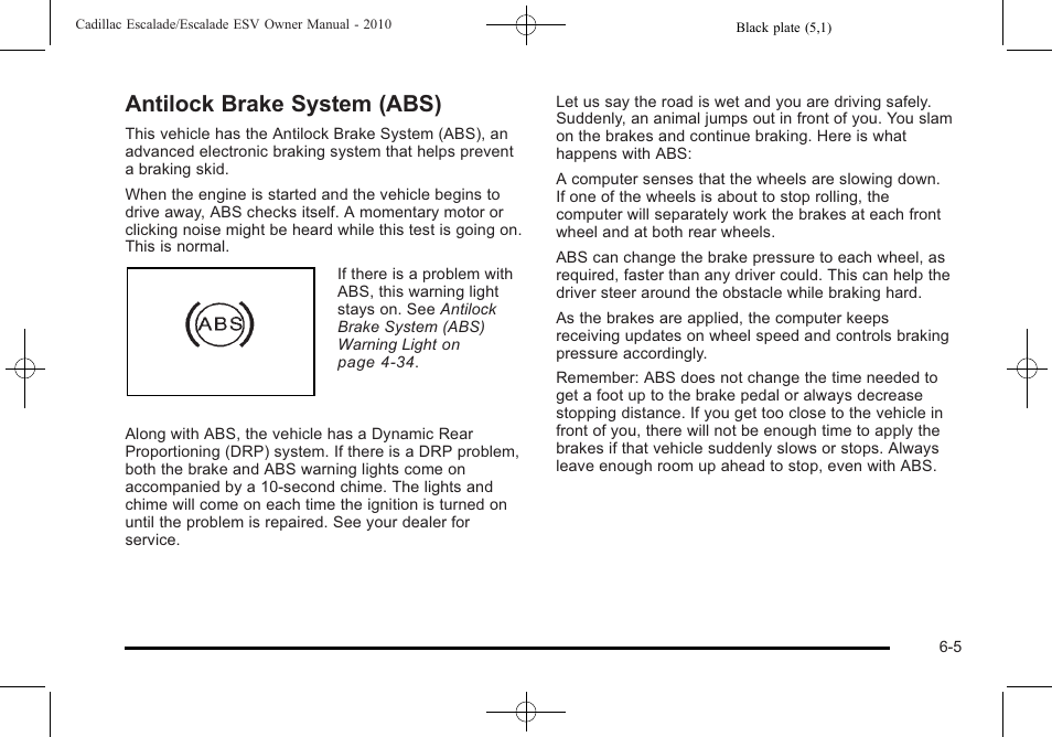 Antilock brake system (abs), Antilock brake system (abs) -5 | Cadillac 2010 Escalade User Manual | Page 397 / 620