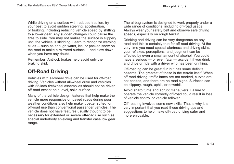 Off-road driving, Off-road driving -13, Towing a trailer | Cadillac 2010 Escalade User Manual | Page 405 / 620