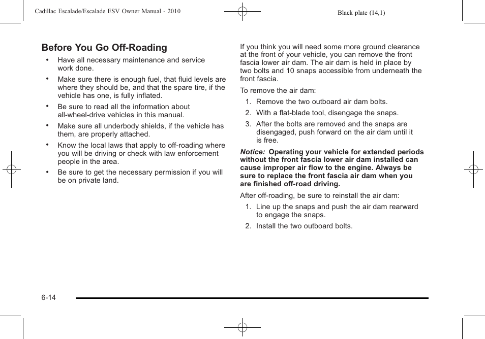 Before you go off-roading | Cadillac 2010 Escalade User Manual | Page 406 / 620