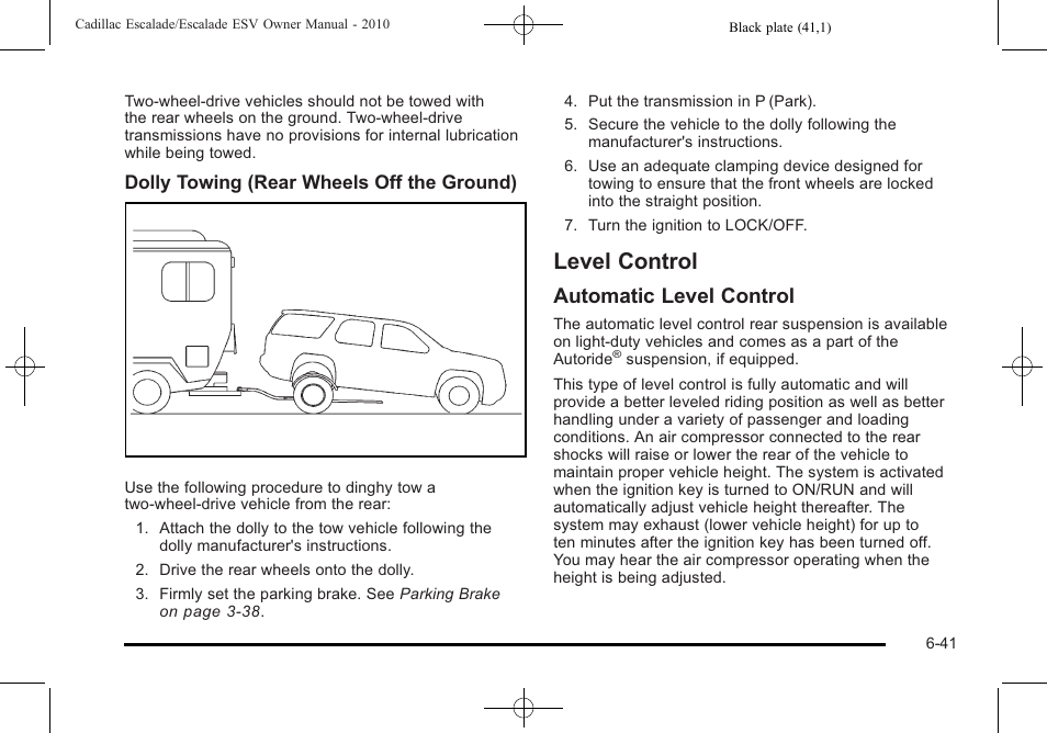 Level control, Level control -41, Automatic level control | Cadillac 2010 Escalade User Manual | Page 433 / 620