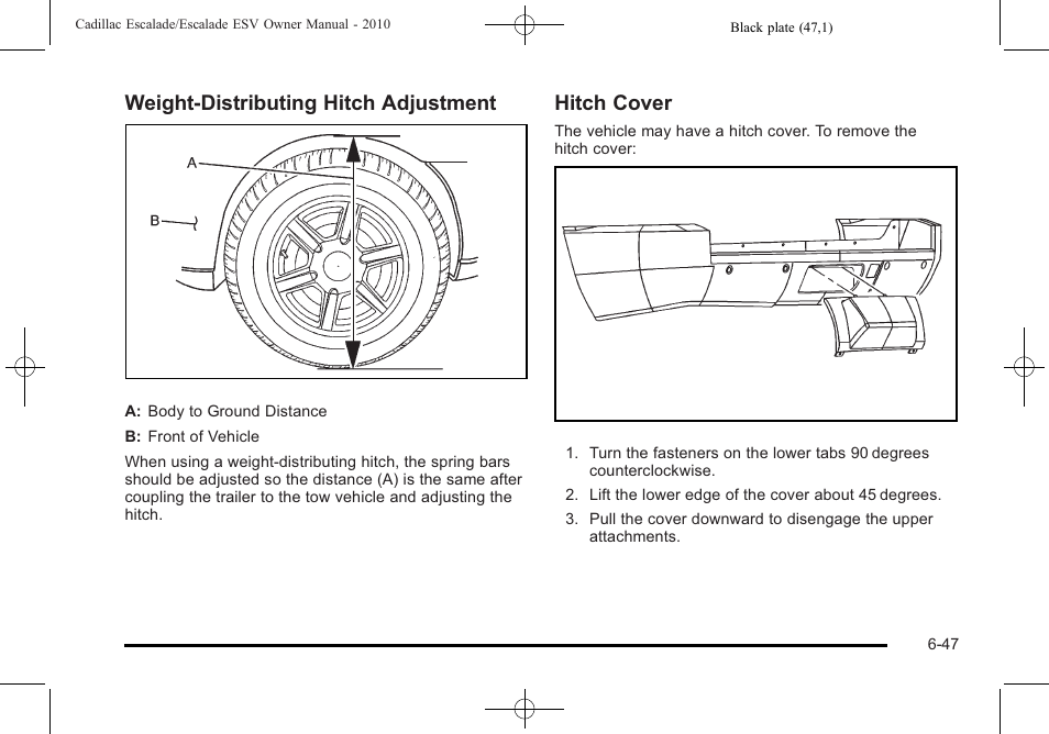 Weight‐distributing hitch adjustment, Hitch cover | Cadillac 2010 Escalade User Manual | Page 439 / 620