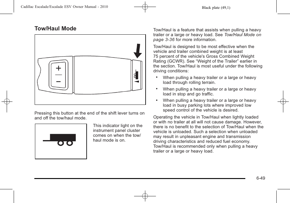 Tow/haul mode | Cadillac 2010 Escalade User Manual | Page 441 / 620