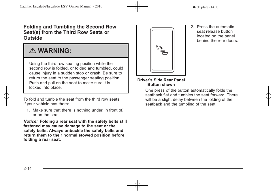 Warning | Cadillac 2010 Escalade User Manual | Page 46 / 620