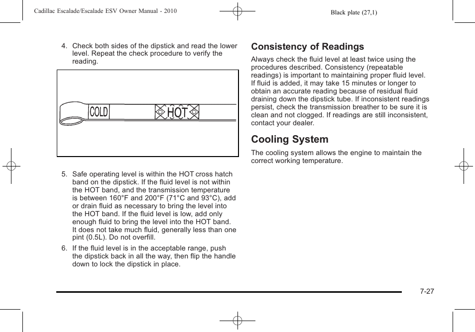 Cooling system, Cooling system -27, Cooling | Consistency of readings | Cadillac 2010 Escalade User Manual | Page 475 / 620