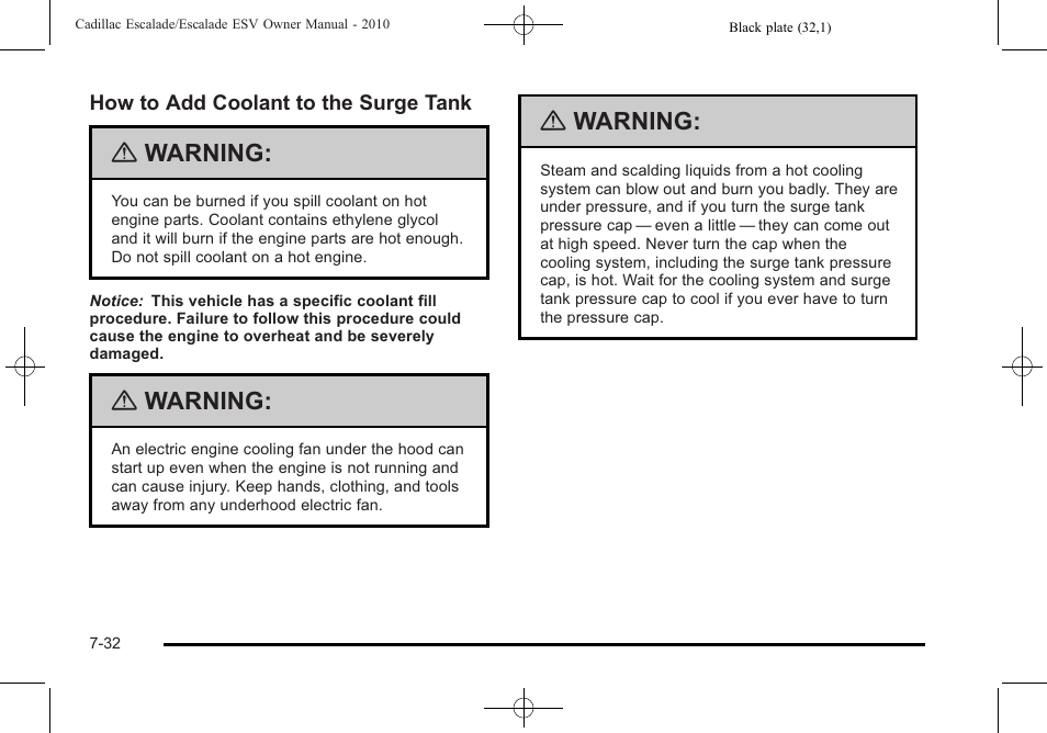 Warning | Cadillac 2010 Escalade User Manual | Page 480 / 620