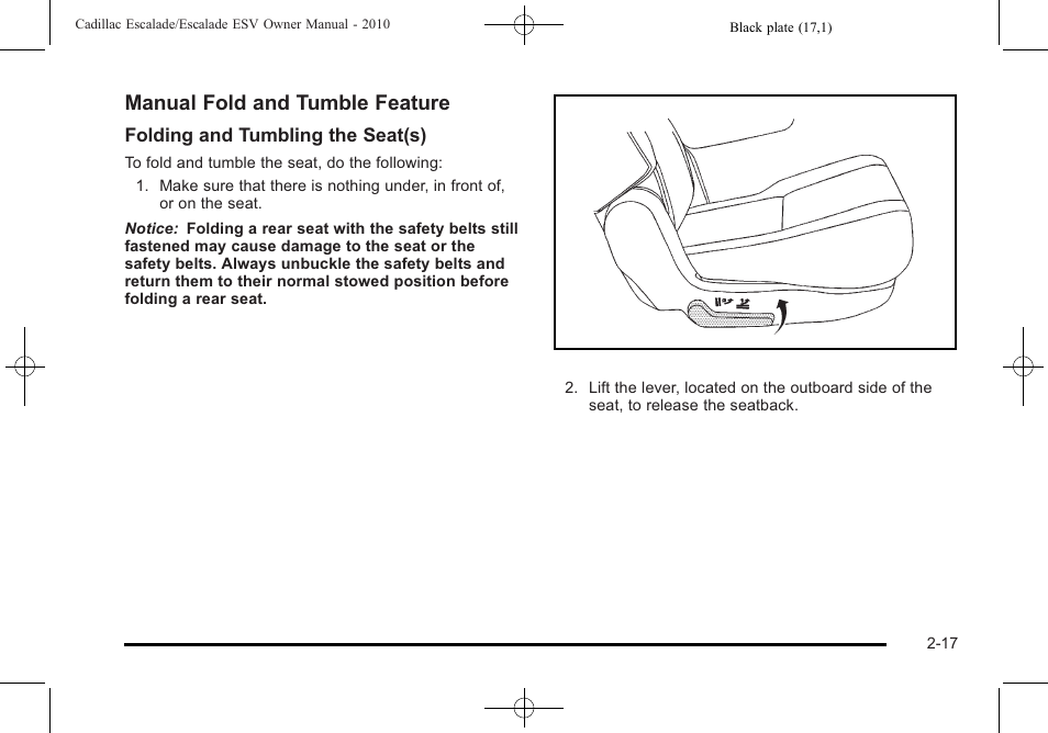 Manual fold and tumble feature | Cadillac 2010 Escalade User Manual | Page 49 / 620