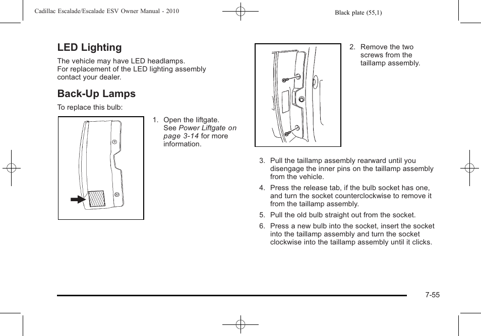 Led lighting, Back-up lamps, Led lighting -55 | Lamps -55 | Cadillac 2010 Escalade User Manual | Page 503 / 620