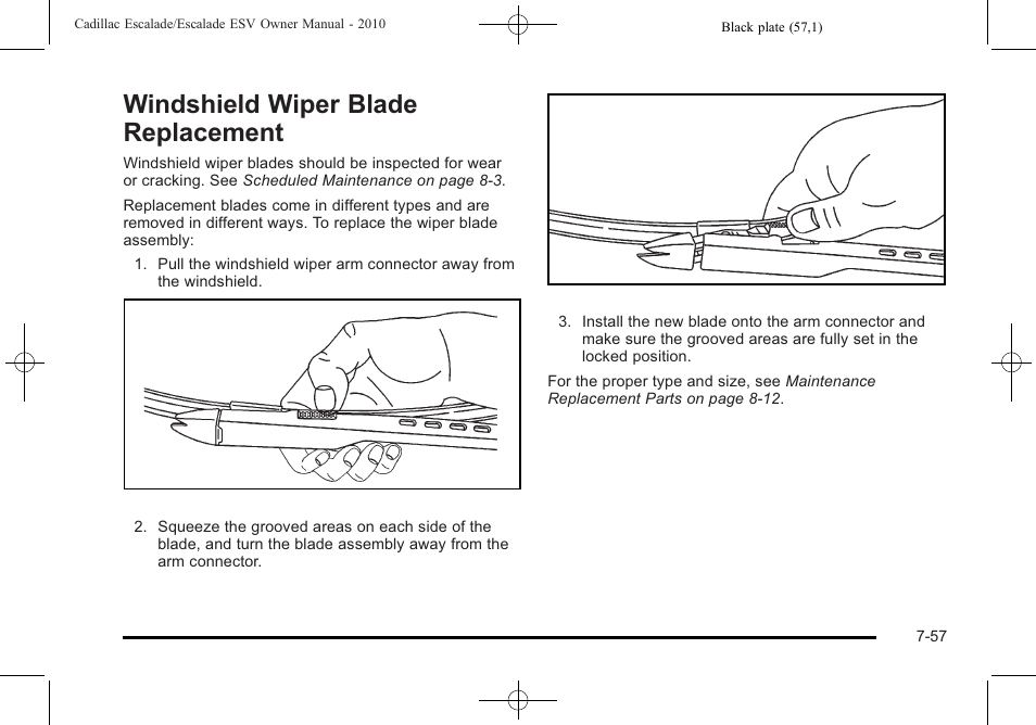 Windshield wiper blade replacement, Windshield wiper blade replacement -57, Appearance | Cadillac 2010 Escalade User Manual | Page 505 / 620