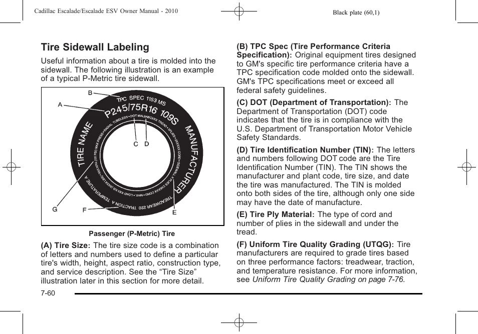 Tire sidewall labeling, Tire sidewall labeling -60 | Cadillac 2010 Escalade User Manual | Page 508 / 620