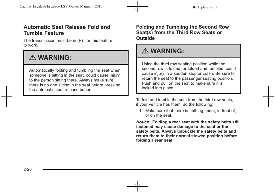 Warning | Cadillac 2010 Escalade User Manual | Page 52 / 620