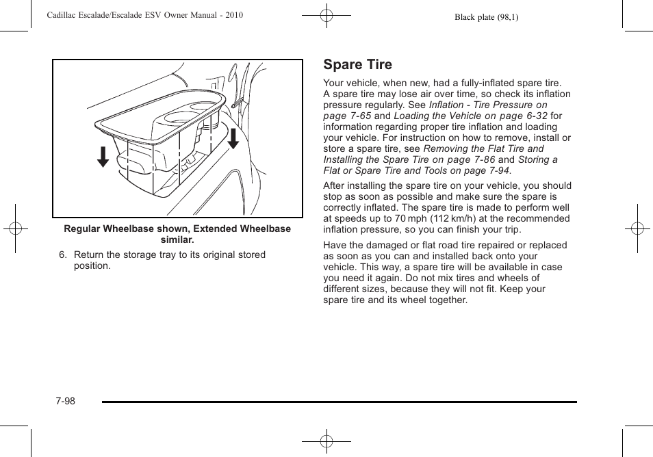 Spare tire, Spare tire -98 | Cadillac 2010 Escalade User Manual | Page 546 / 620