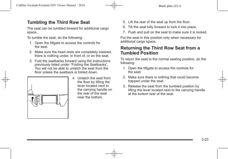 Tumbling the third row seat | Cadillac 2010 Escalade User Manual | Page 55 / 620