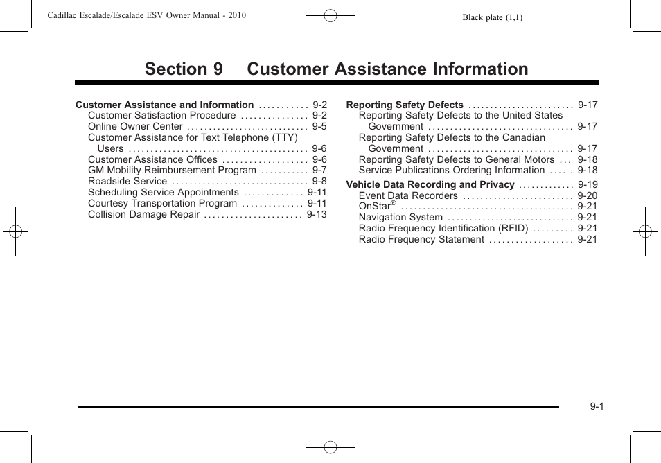 Customer assistance information, Information -1 | Cadillac 2010 Escalade User Manual | Page 583 / 620