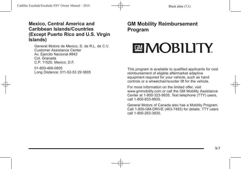 Gm mobility reimbursement program, Gm mobility reimbursement program -7 | Cadillac 2010 Escalade User Manual | Page 589 / 620