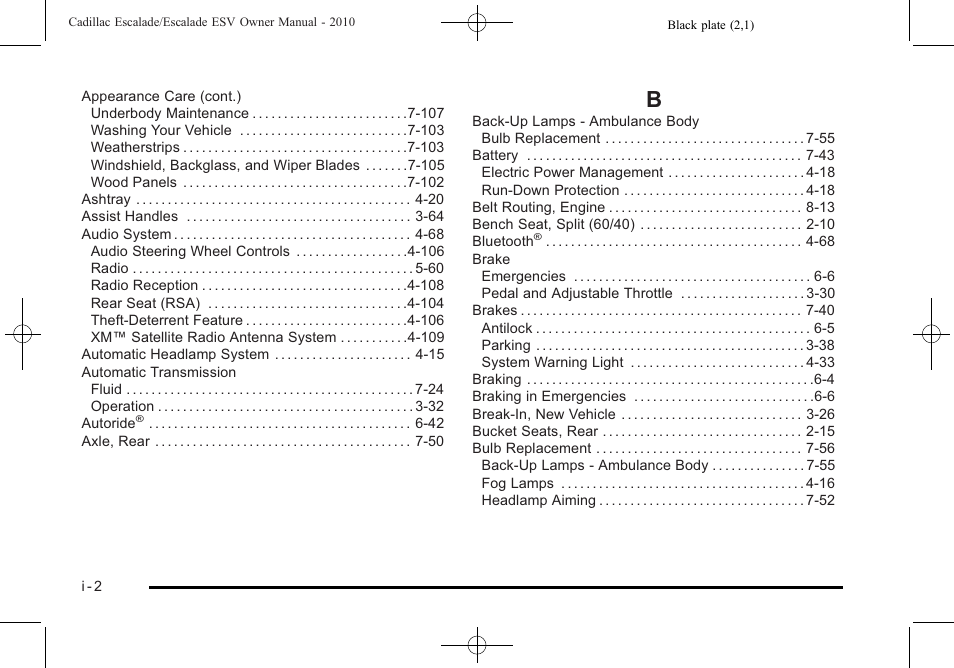 Index_b | Cadillac 2010 Escalade User Manual | Page 606 / 620