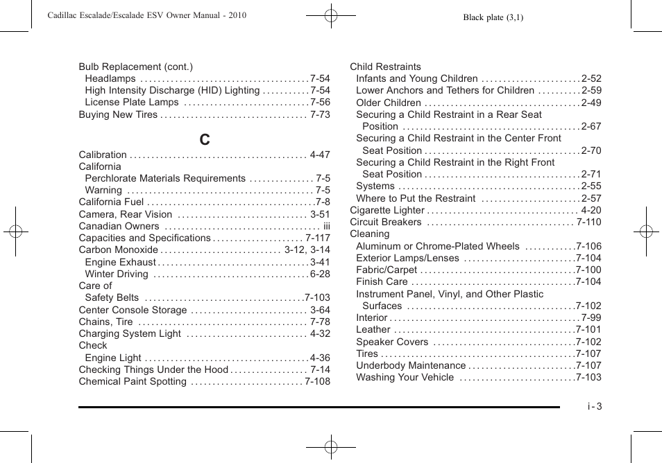 Index_c | Cadillac 2010 Escalade User Manual | Page 607 / 620