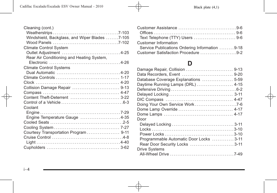 Index_d | Cadillac 2010 Escalade User Manual | Page 608 / 620