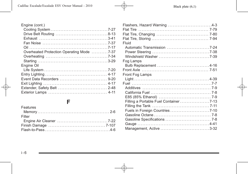 Index_f | Cadillac 2010 Escalade User Manual | Page 610 / 620