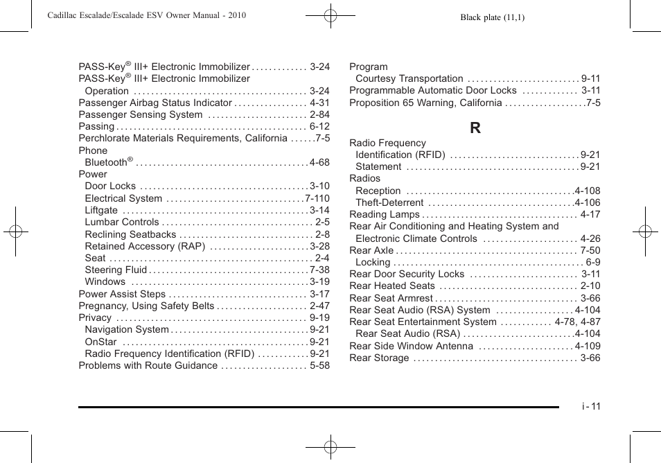 Index_r | Cadillac 2010 Escalade User Manual | Page 615 / 620