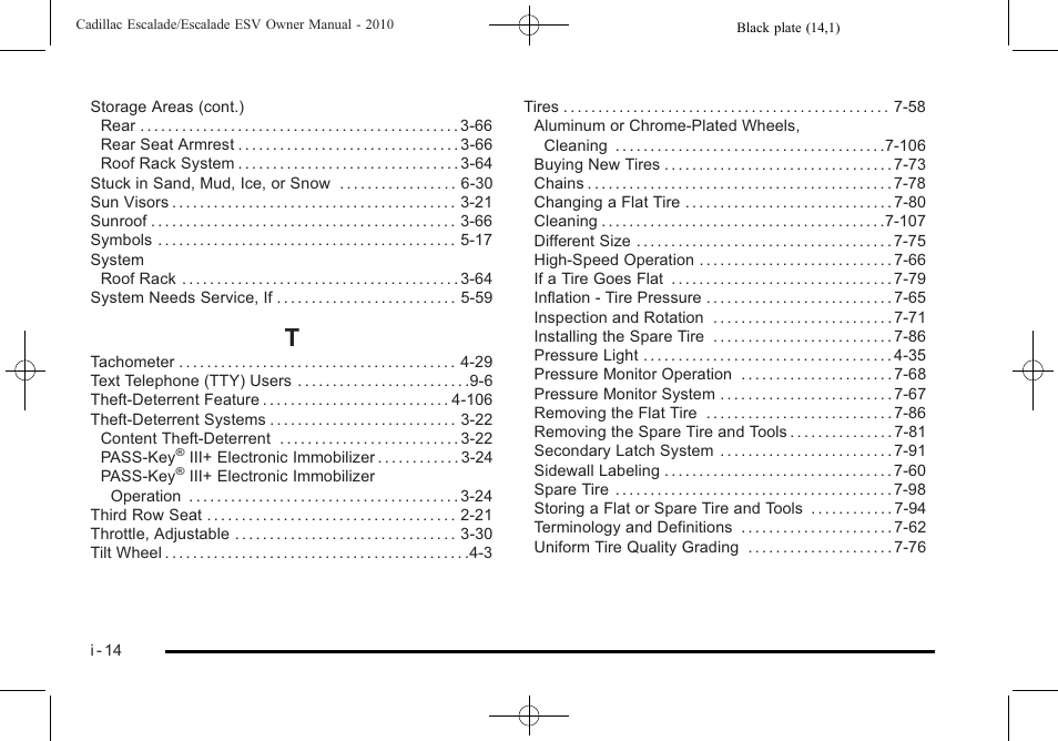 Index_t | Cadillac 2010 Escalade User Manual | Page 618 / 620