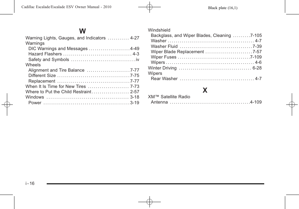 Index_w, Index_x | Cadillac 2010 Escalade User Manual | Page 620 / 620