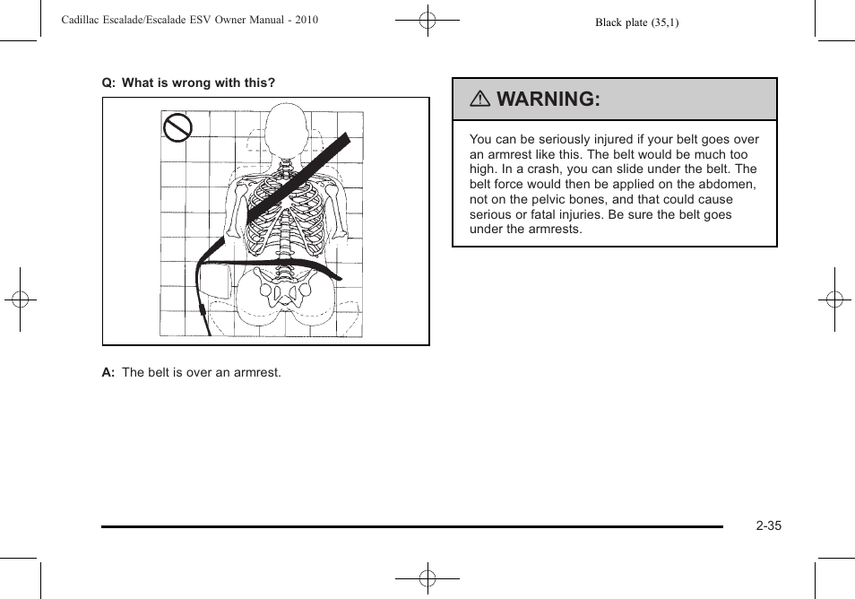 Warning | Cadillac 2010 Escalade User Manual | Page 67 / 620
