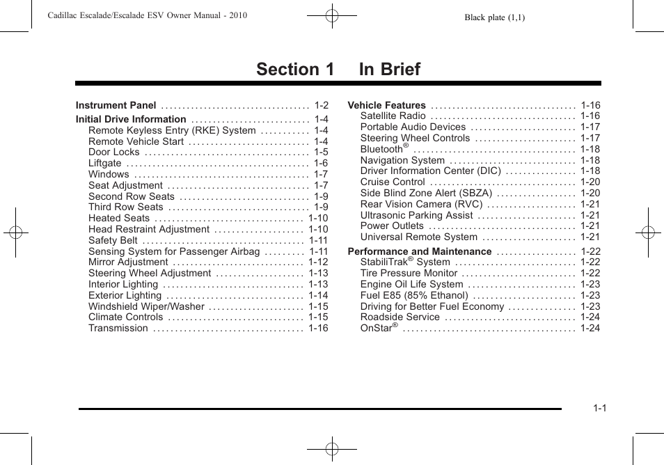 In brief, In brief -1 | Cadillac 2010 Escalade User Manual | Page 7 / 620