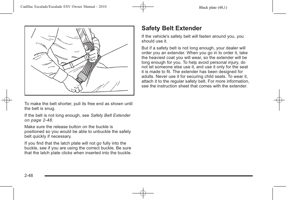 Safety belt extender, Safety belt extender -48 | Cadillac 2010 Escalade User Manual | Page 80 / 620