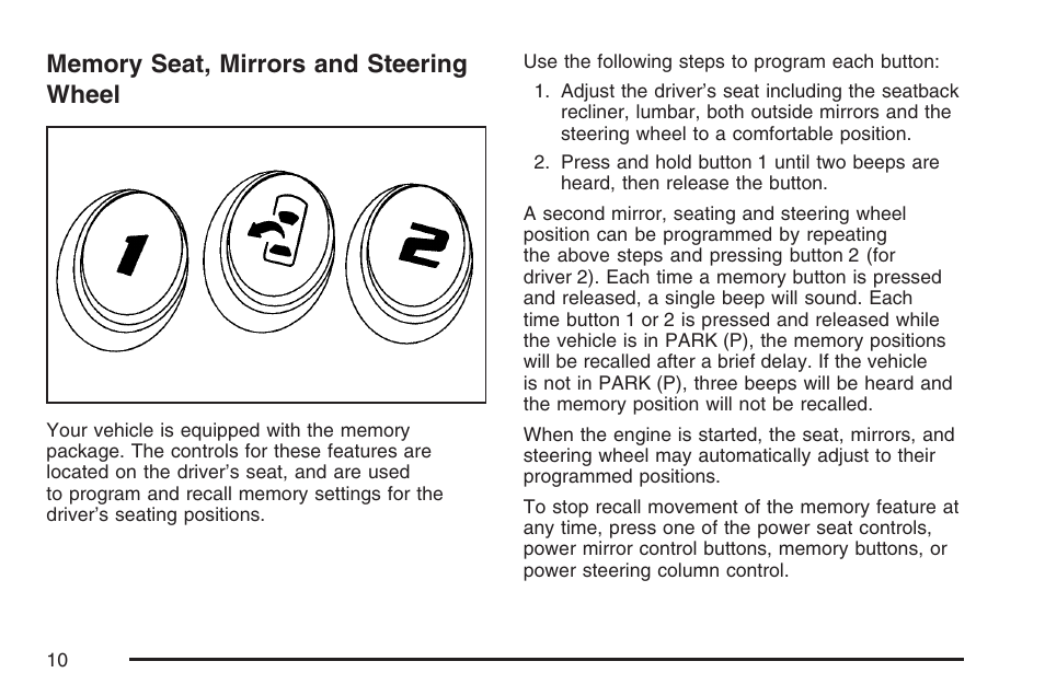 Memory seat, mirrors and steering wheel, Memory seat, mirrors and, Steering wheel | Cadillac 2007 XLR User Manual | Page 10 / 512