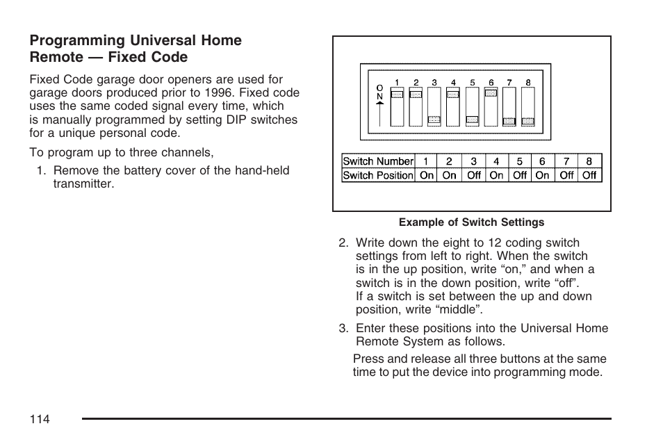 Programming universal home remote — fixed code | Cadillac 2007 XLR User Manual | Page 114 / 512