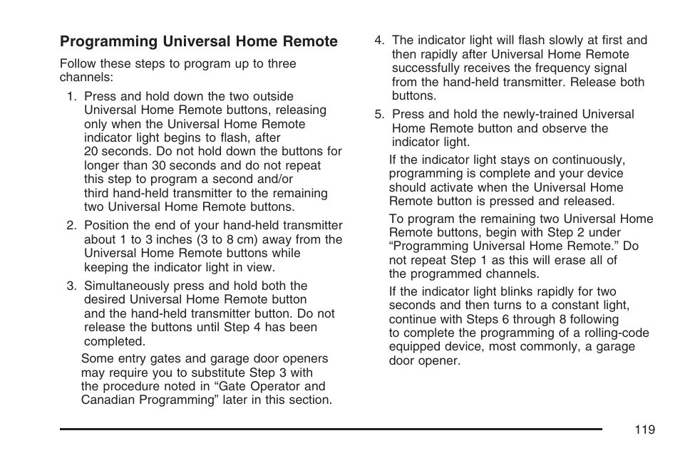 Programming universal home remote | Cadillac 2007 XLR User Manual | Page 119 / 512