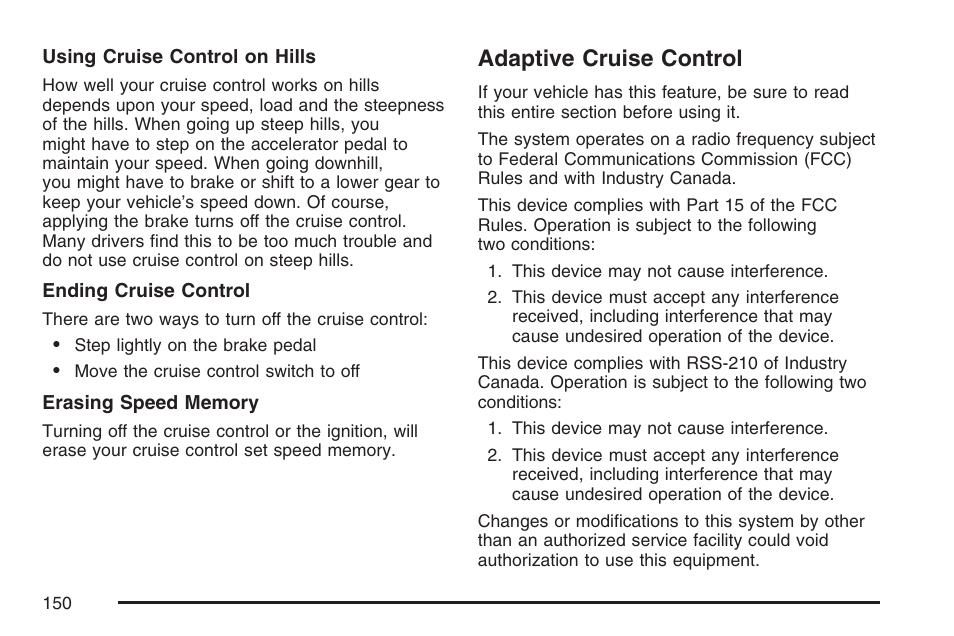 Adaptive cruise control | Cadillac 2007 XLR User Manual | Page 150 / 512