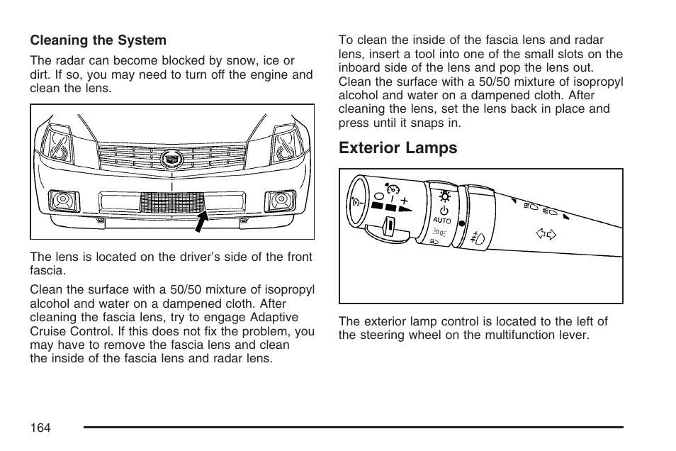 Exterior lamps, Exterior, Lamps | Cadillac 2007 XLR User Manual | Page 164 / 512