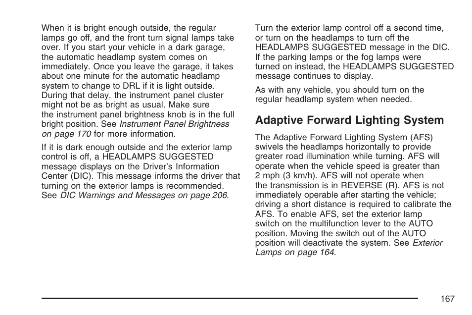 Adaptive forward lighting system | Cadillac 2007 XLR User Manual | Page 167 / 512