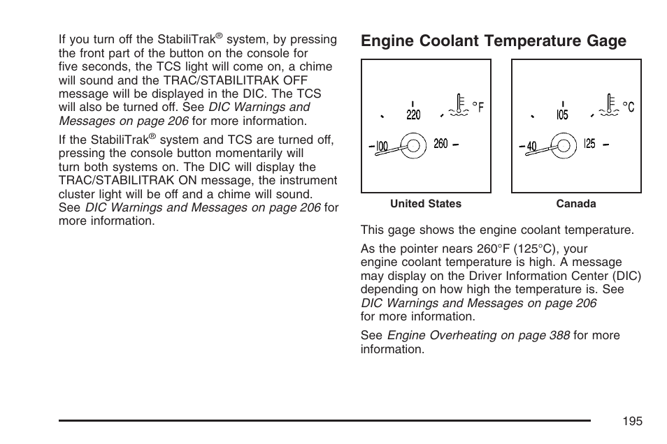 Engine coolant temperature gage | Cadillac 2007 XLR User Manual | Page 195 / 512