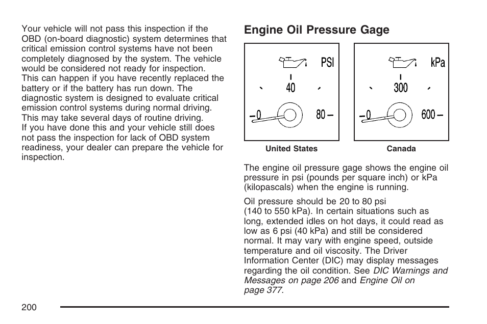 Engine oil pressure gage | Cadillac 2007 XLR User Manual | Page 200 / 512