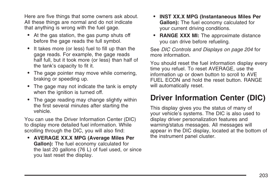 Driver information center (dic) | Cadillac 2007 XLR User Manual | Page 203 / 512