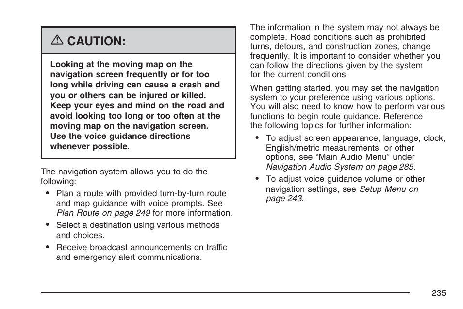 Caution | Cadillac 2007 XLR User Manual | Page 235 / 512