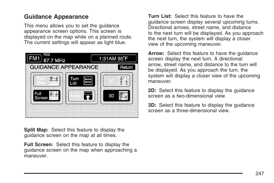 Guidance appearance | Cadillac 2007 XLR User Manual | Page 247 / 512