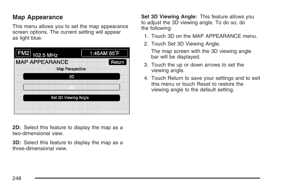 Map appearance | Cadillac 2007 XLR User Manual | Page 248 / 512