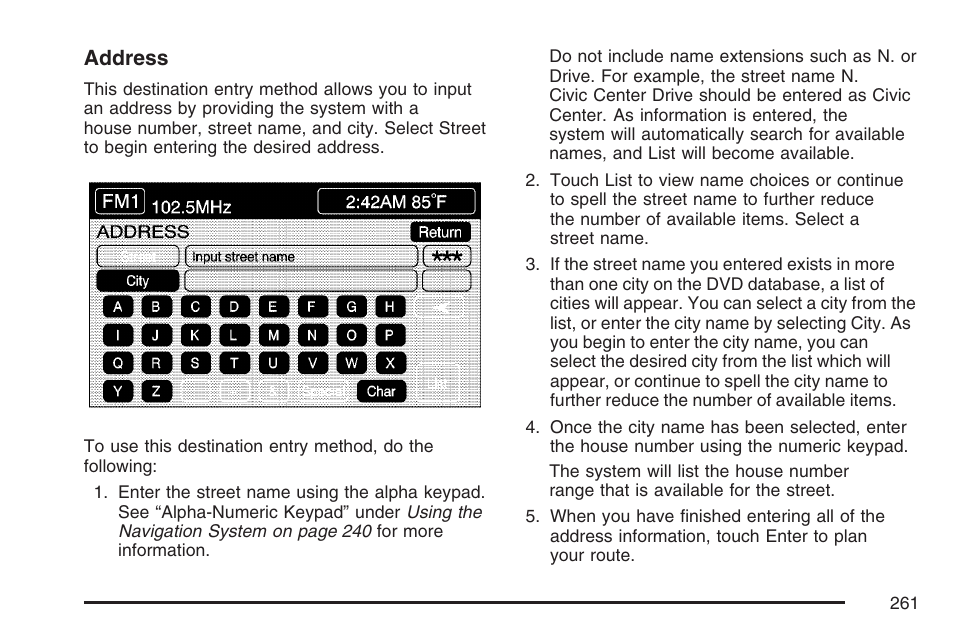 Address | Cadillac 2007 XLR User Manual | Page 261 / 512