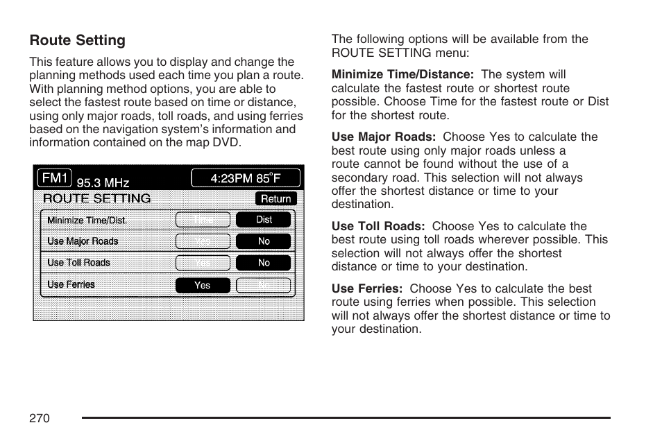 Route setting | Cadillac 2007 XLR User Manual | Page 270 / 512
