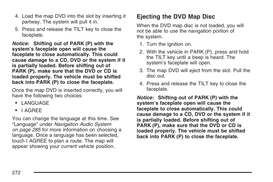 Ejecting the dvd map disc | Cadillac 2007 XLR User Manual | Page 272 / 512