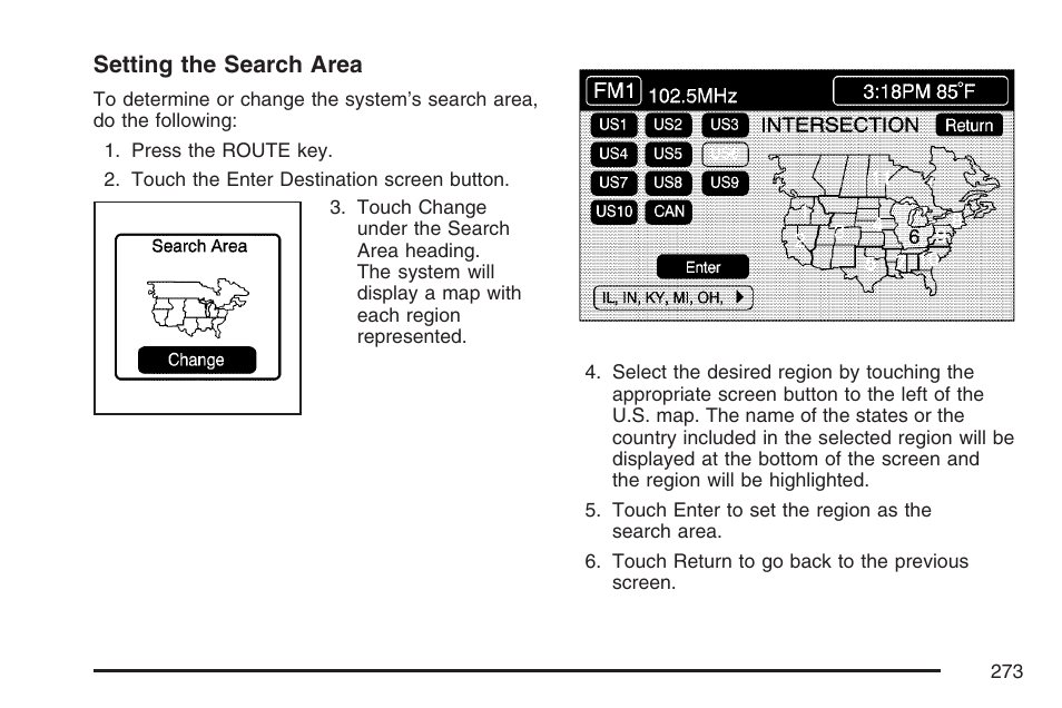 Setting the search area | Cadillac 2007 XLR User Manual | Page 273 / 512