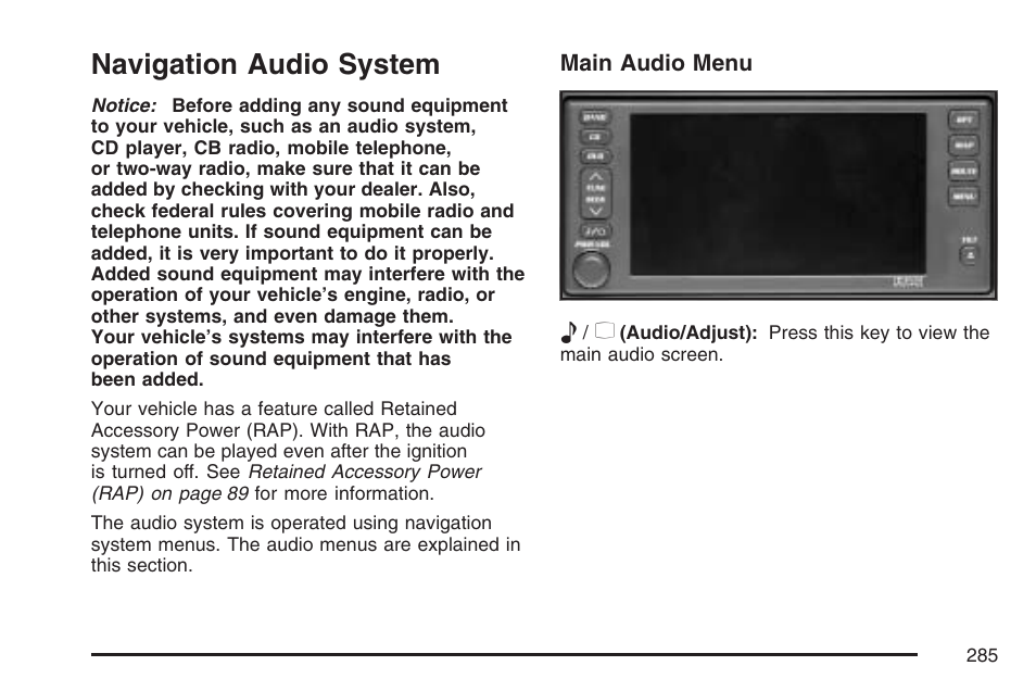 Navigation audio system | Cadillac 2007 XLR User Manual | Page 285 / 512