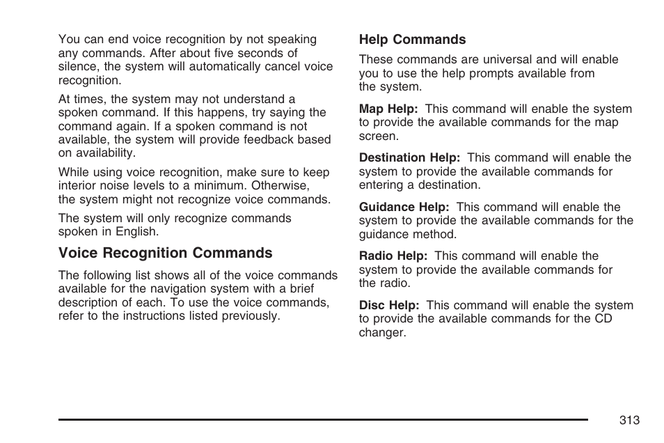 Voice recognition commands | Cadillac 2007 XLR User Manual | Page 313 / 512