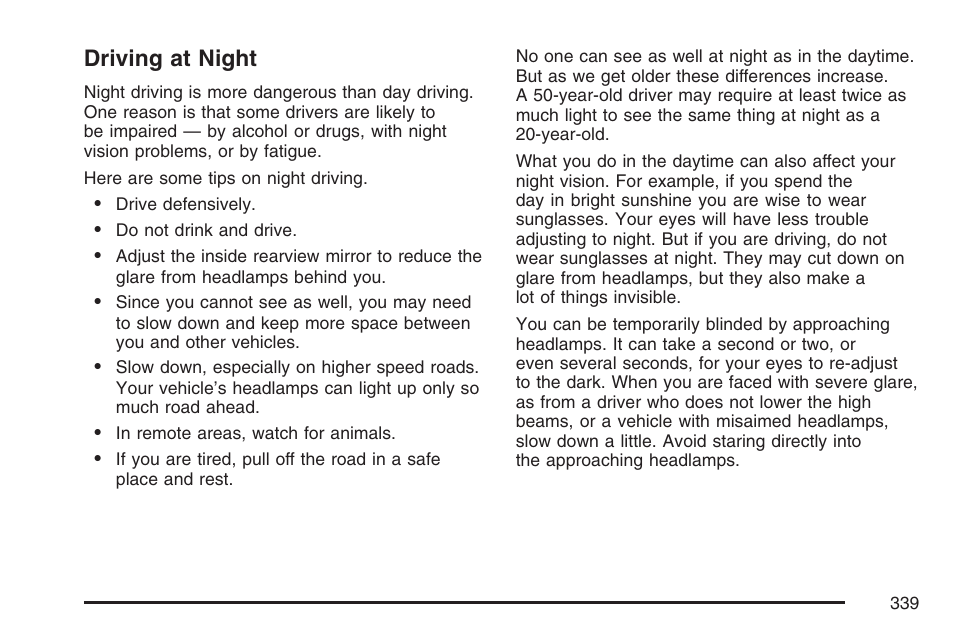 Driving at night | Cadillac 2007 XLR User Manual | Page 339 / 512