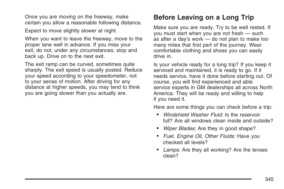 Before leaving on a long trip | Cadillac 2007 XLR User Manual | Page 345 / 512
